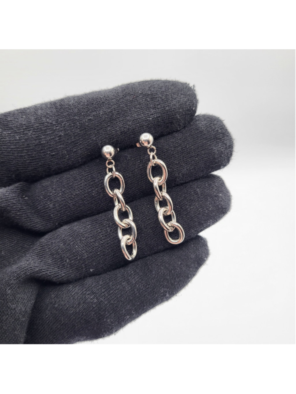 Women's Stainless Steel Chunky Chain Link Dangle Earrings – Silver Tone – NWOT